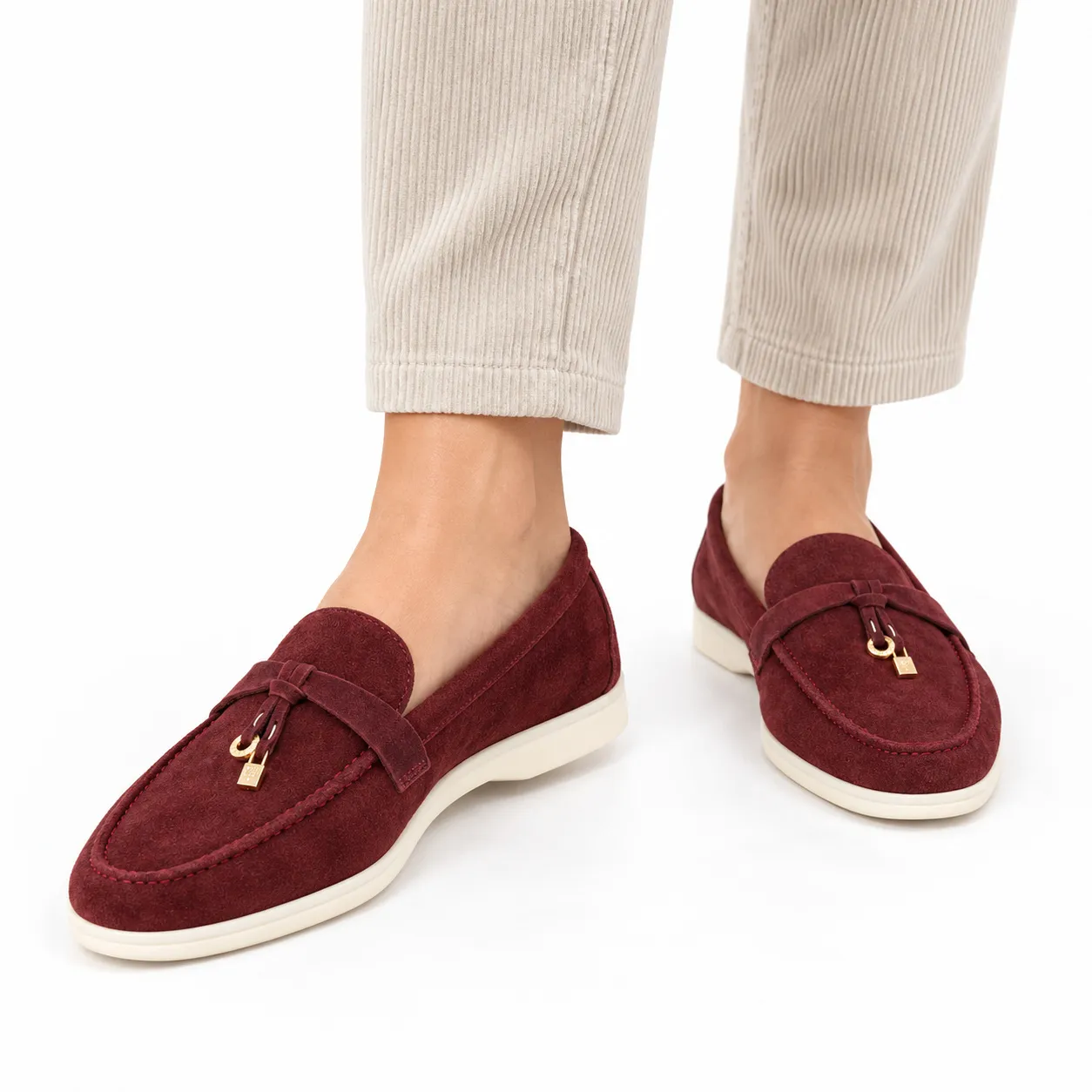Mocassin pour femme ER-1 bordeaux cuir velours 